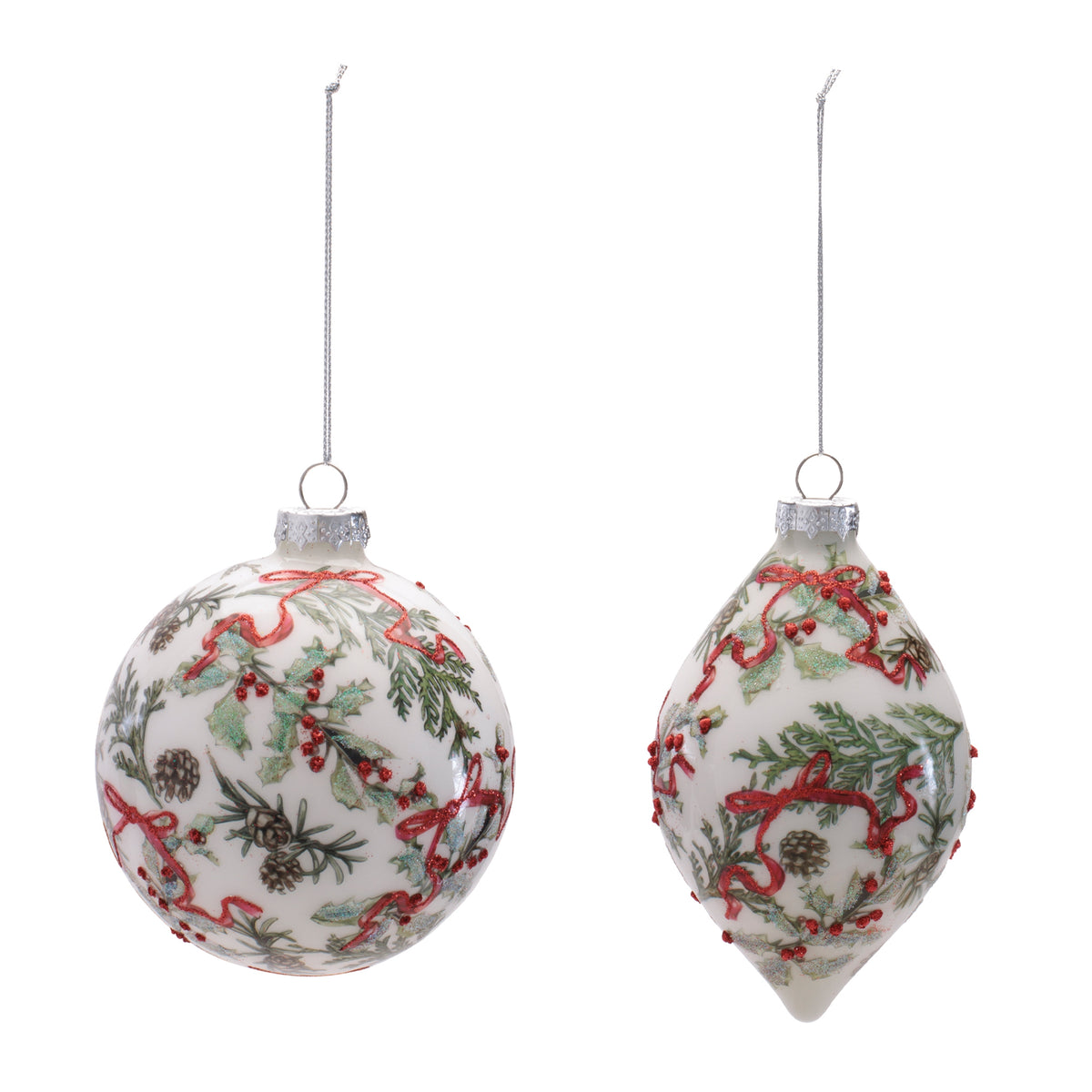 Botanical Glass Christmas Ornaments, single ornament with hanger, Christmas tree decoration