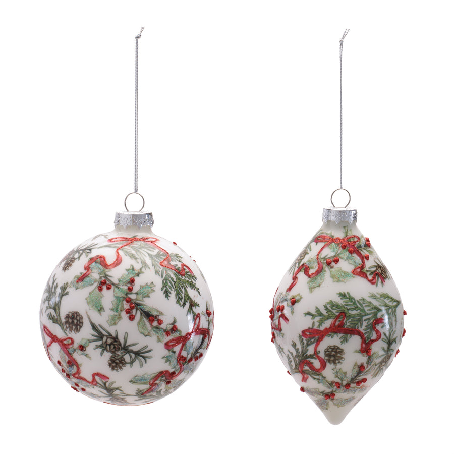 Botanical Glass Christmas Ornaments, single ornament with hanger, Christmas tree decoration