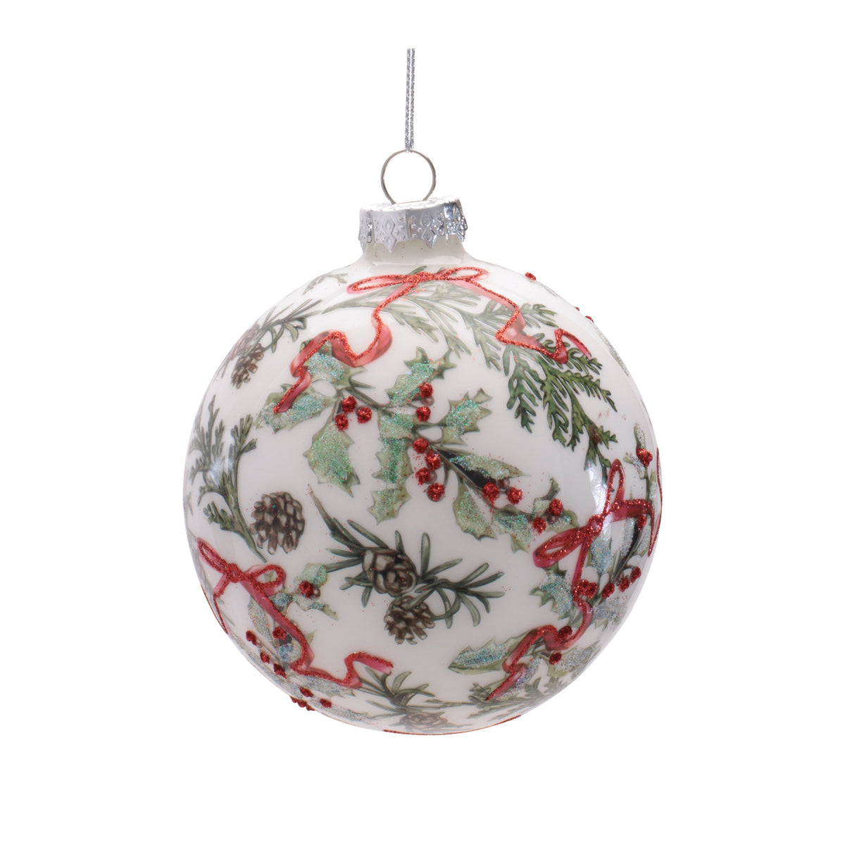 Botanical Glass Christmas Ornaments, close-up of one design showing finish and detail