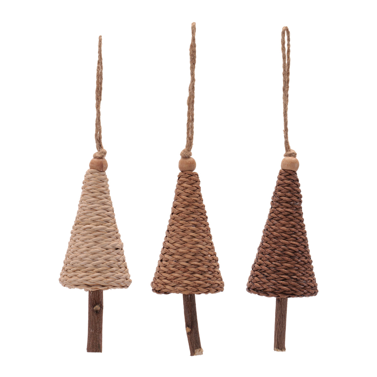Woven Cone Tree Christmas Ornaments, single ornament with hanger, Christmas tree decoration