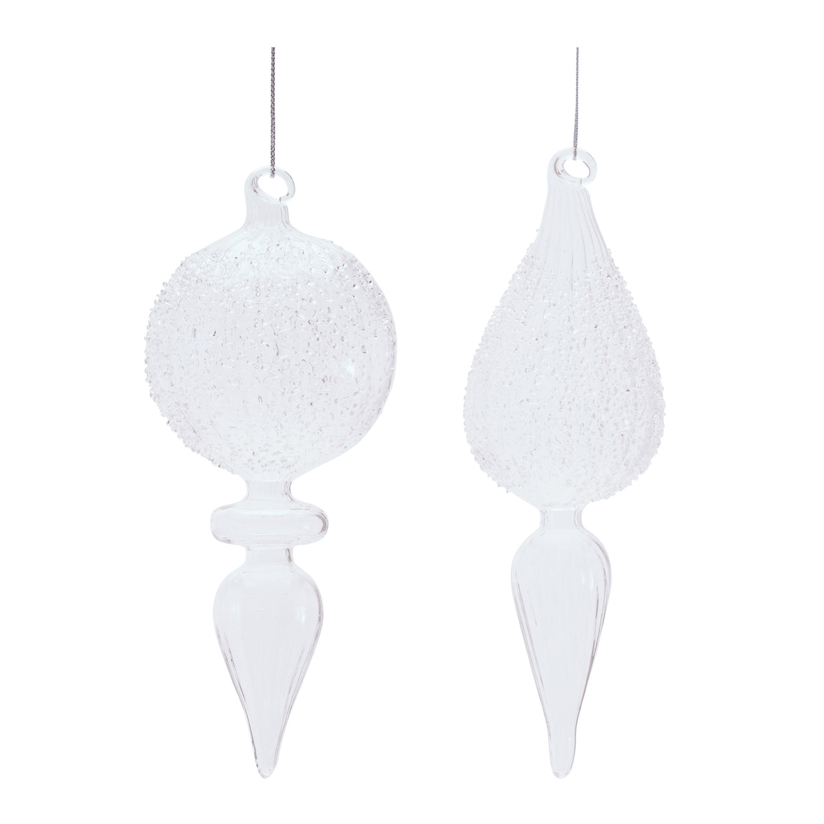 Frosted Glass Finial Christmas Ornaments, close-up of the design and finish, Christmas tree ornaments