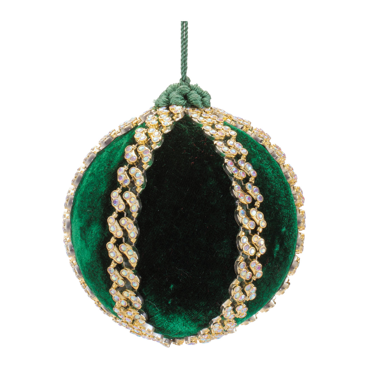 Green Velvet Ball Christmas Ornaments, close-up of one design showing finish and detail