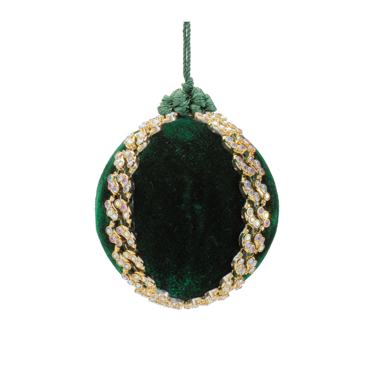 Green Velvet Ball Christmas Ornaments, close-up of one design showing finish and detail