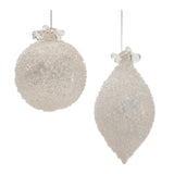 Set of 4 silver glass drop Christmas ornaments in two designs with a reflective finish