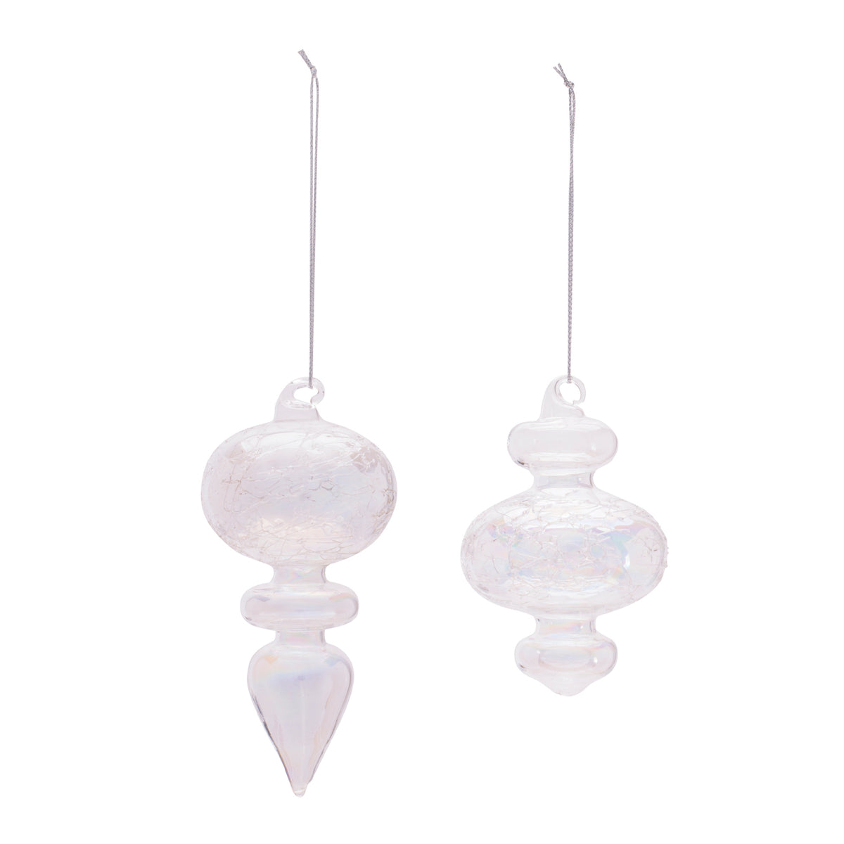 Iridescent Crackle Glass Finial Christmas Ornaments, single ornament with hanger, Christmas tree decoration