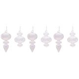 iridescent crackle glass finial christmas ornaments set of 6 tiered teardrop and onion top shapes, full set shown together