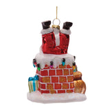 santa in chimney glass christmas ornaments set of 6 upside down santa boots in brick chimney with gift boxes and glitter