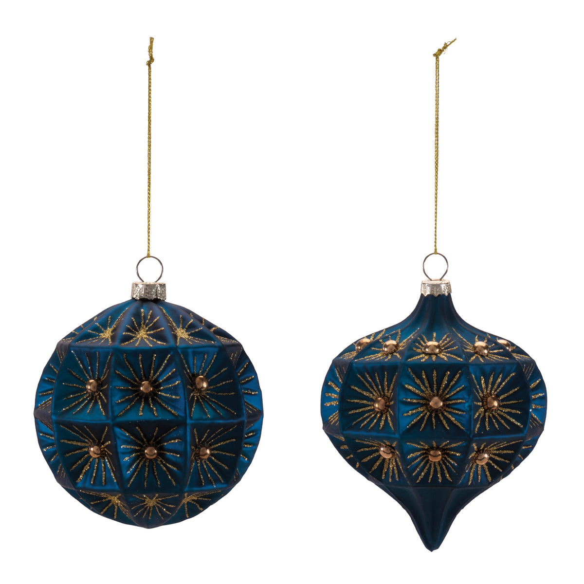 Navy Blue Glass Ball and Onion Christmas Ornaments, single ornament with hanger, Christmas tree decoration