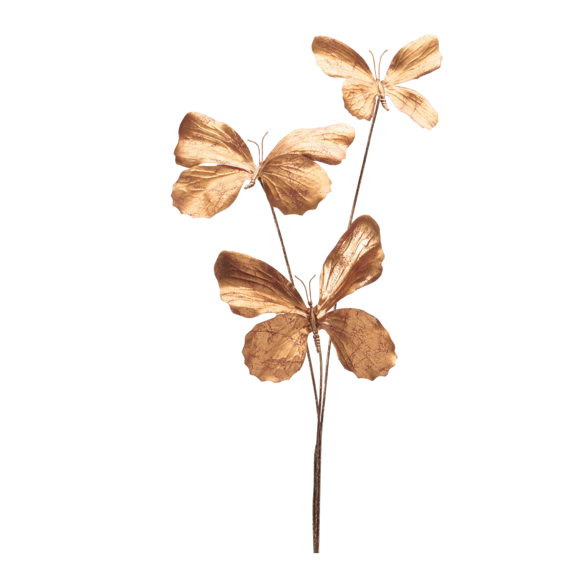 gold metallic butterfly spray with three fabric butterflies for Christmas tree