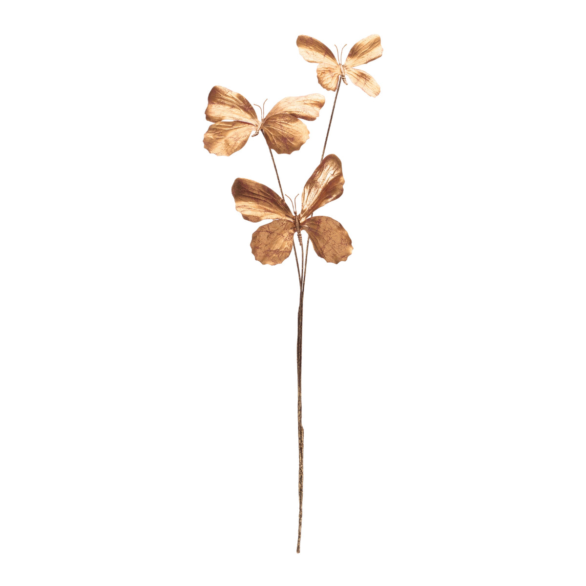 Gold Metallic Butterfly Sprays, single stem full length view showing stem and spray height