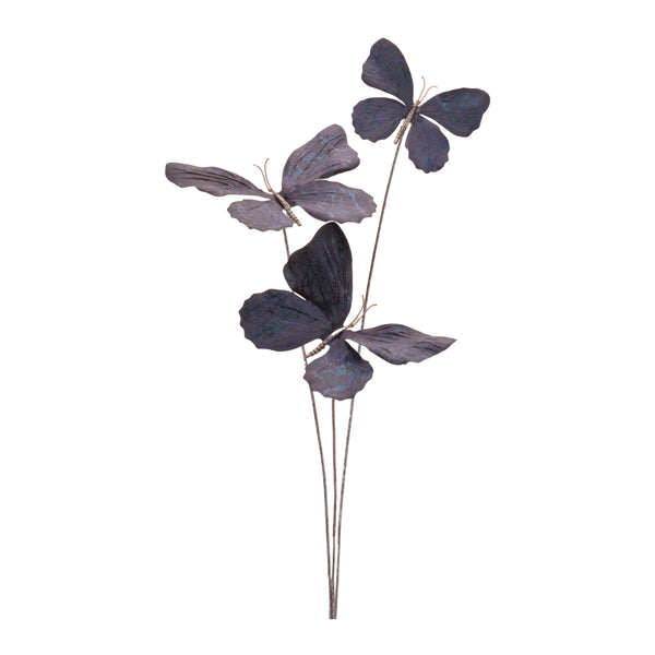 deep blue metallic butterfly spray with three fabric butterflies for winter Christmas tree