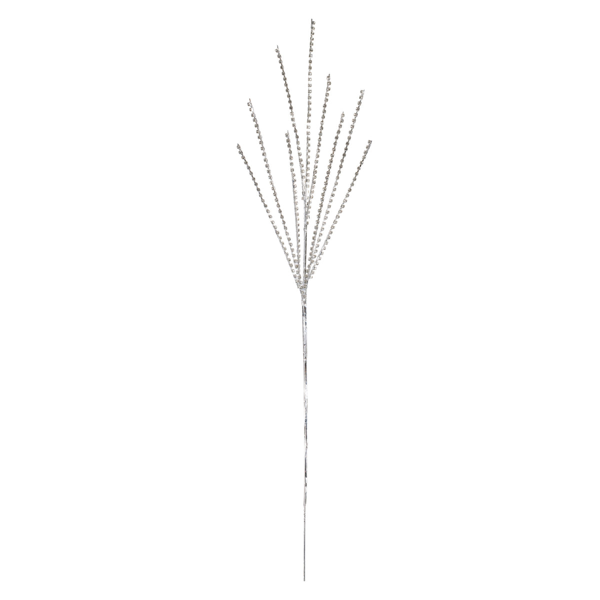 Silver Acrylic Bead Spray, single stem full length view showing stem and spray height