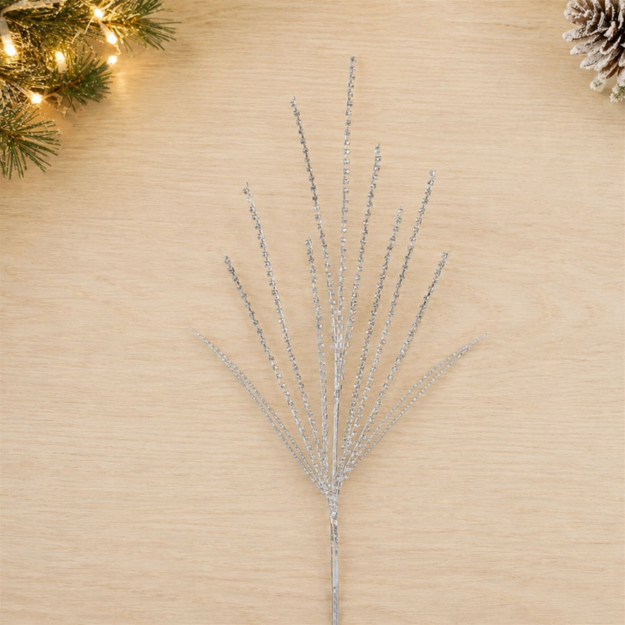 Silver Acrylic Bead Spray styled in holiday decor, faux Christmas spray arrangement idea