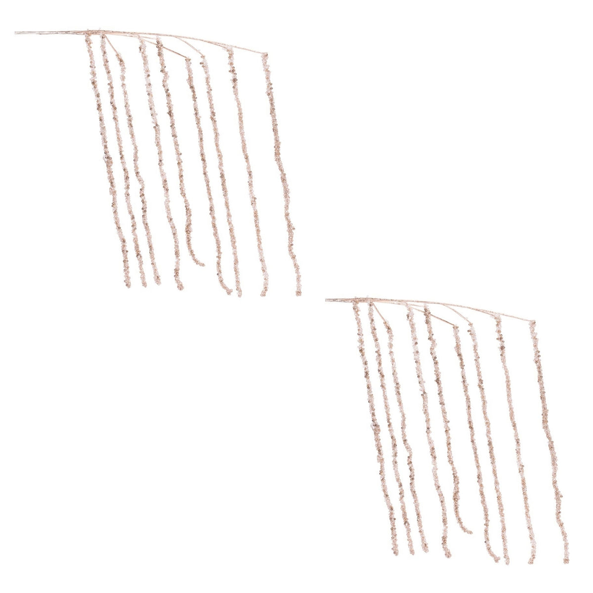 Gold Beaded Icicle Drop Spray, set of 2 shown together, artificial Christmas stems for vases, trees and wreaths