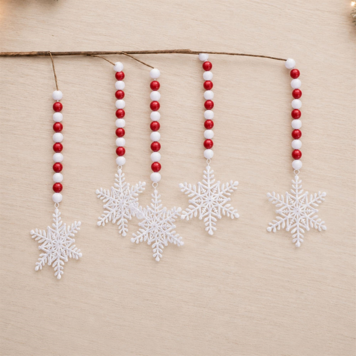 Red and White Snowflake Bead Drop Spray styled in holiday decor, faux Christmas spray arrangement idea