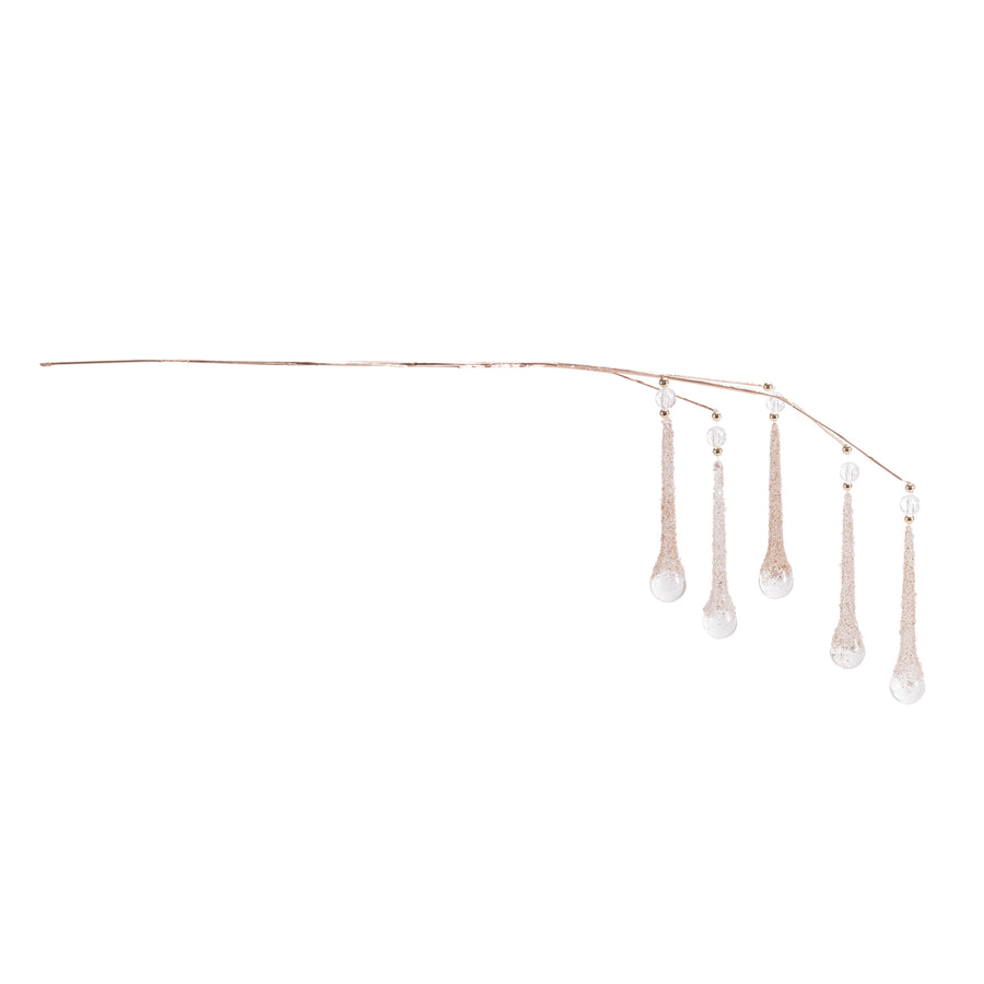Clear Teardrop Icicle Drop Spray, single stem full length view showing stem and spray height