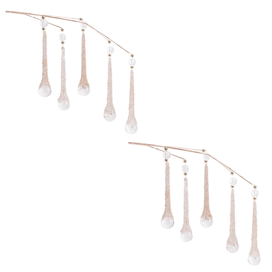 Clear Teardrop Icicle Drop Spray, set of 2 shown together, artificial Christmas stems for vases, trees and wreaths
