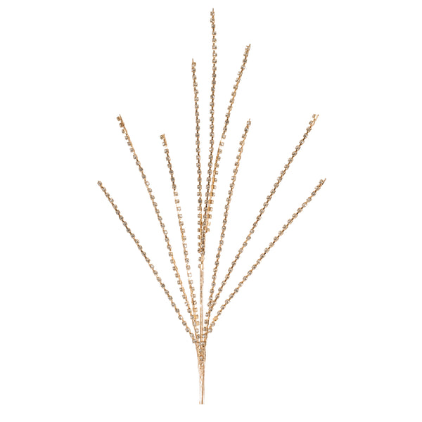 Set of 2 gold faceted bead sprays with an upright fan of bead strands for Christmas tree and vase decor