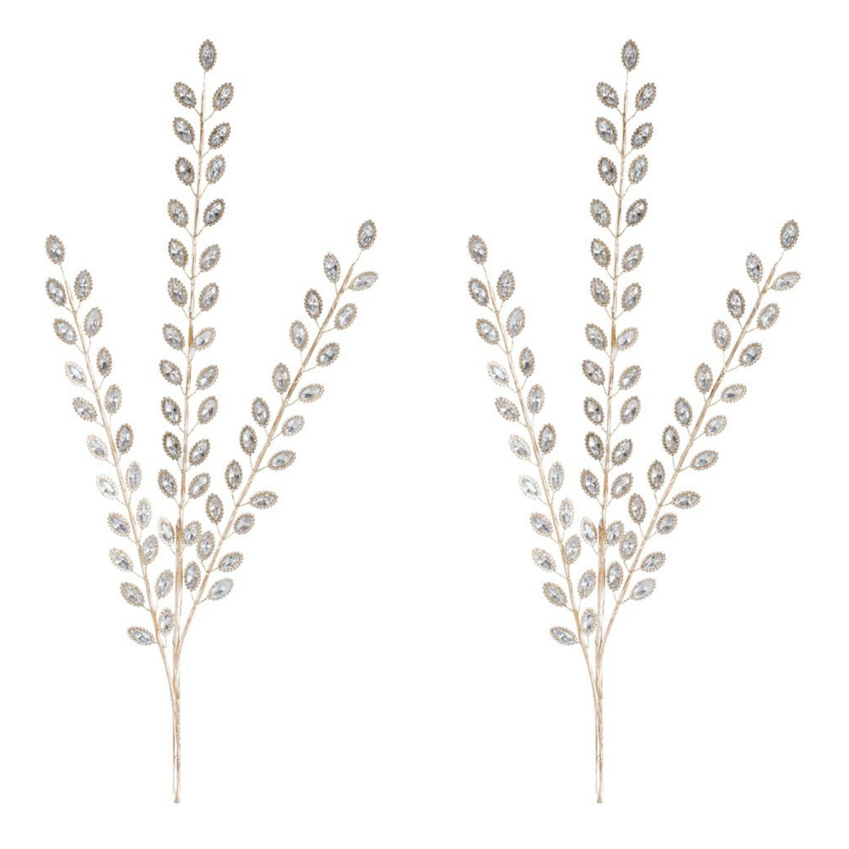 Clear Jewel Leaf Spray, set of 2 shown together, artificial Christmas stems for vases, trees and wreaths