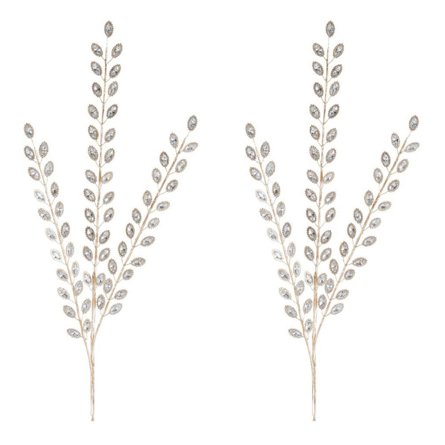 Clear Jewel Leaf Spray, set of 2 shown together, artificial Christmas stems for vases, trees and wreaths
