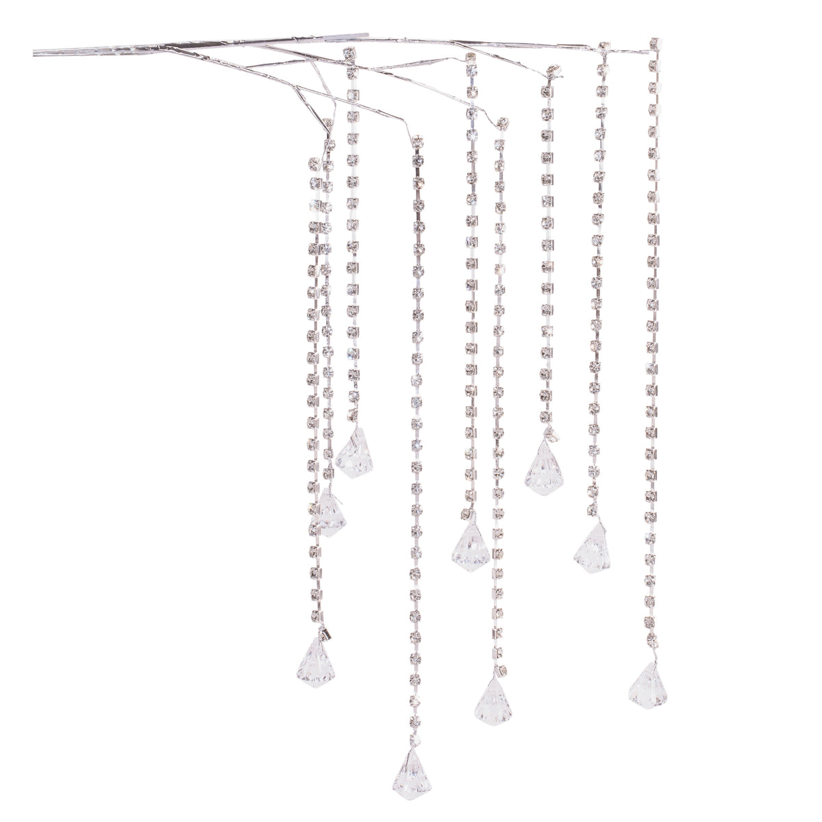 Set of 2 silver prism drop sprays with clear bead strands and prism drops for Christmas mantel decor