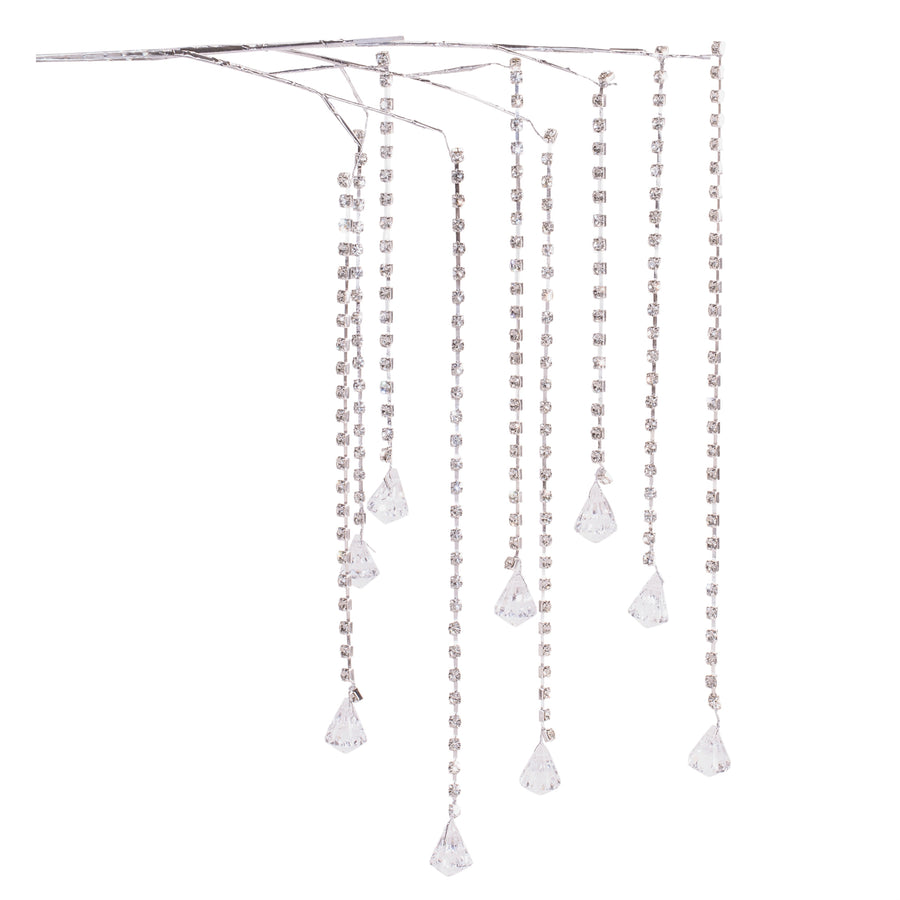 Set of 2 silver prism drop sprays with clear bead strands and prism drops for Christmas mantel decor