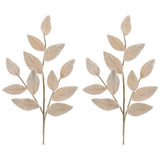 Cream Beaded Leaf Sprays, set of 2 shown together, artificial Christmas stems for vases, trees and wreaths