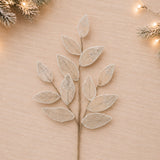 Cream Beaded Leaf Sprays styled in holiday decor, faux Christmas spray arrangement idea