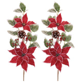 Poinsettia and Holly Sprays, set of 2 shown together, artificial Christmas stems for vases, trees and wreaths
