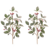 Frosted Holly Leaf and Berry Sprays, set of 2 shown together, artificial Christmas stems for vases, trees and wreaths