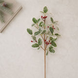 Frosted Holly Leaf and Berry Sprays styled in holiday decor, faux Christmas spray arrangement idea