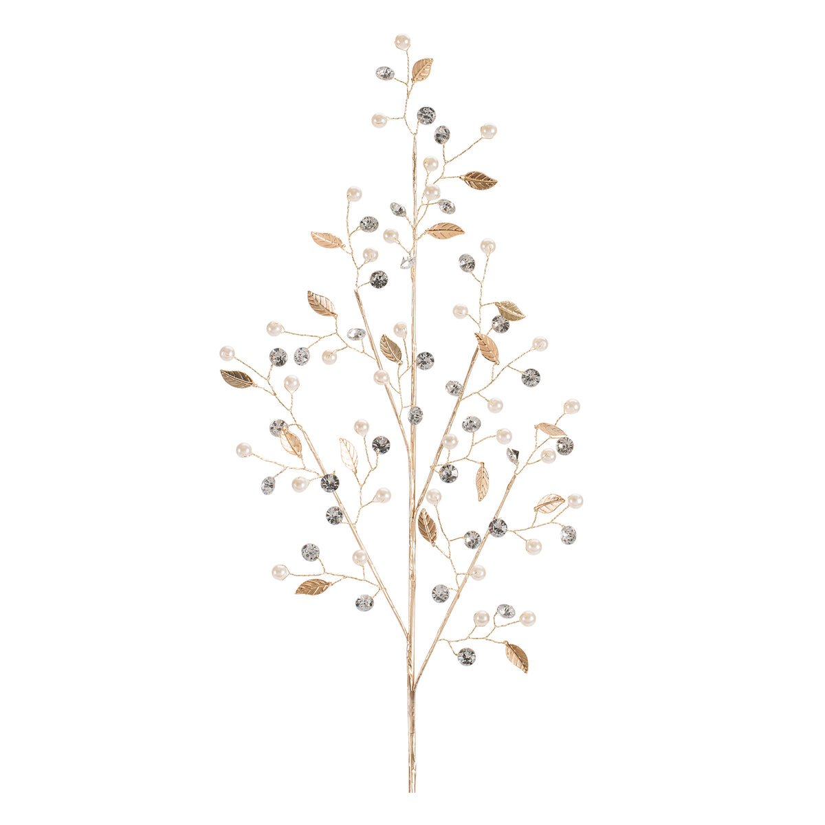 Set of 2 pearl and gold leaf sprays with pearl beads and faceted silver beads for Christmas tree decor