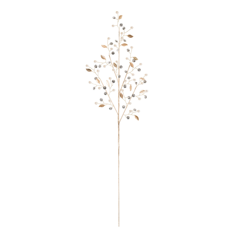 Pearl and Gold Leaf Spray, single stem full length view showing stem and spray height