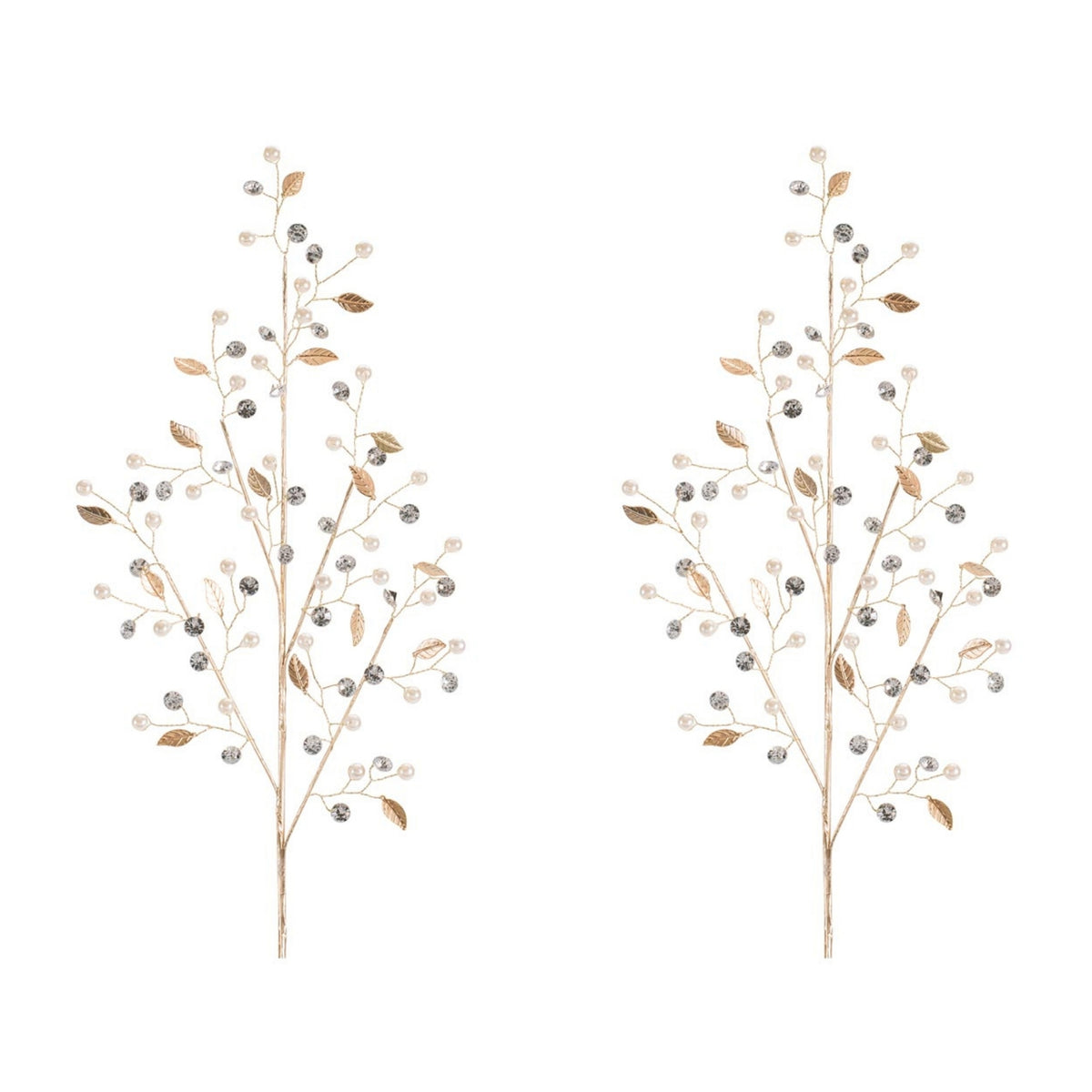Pearl and Gold Leaf Spray, set of 2 shown together, artificial Christmas stems for vases, trees and wreaths
