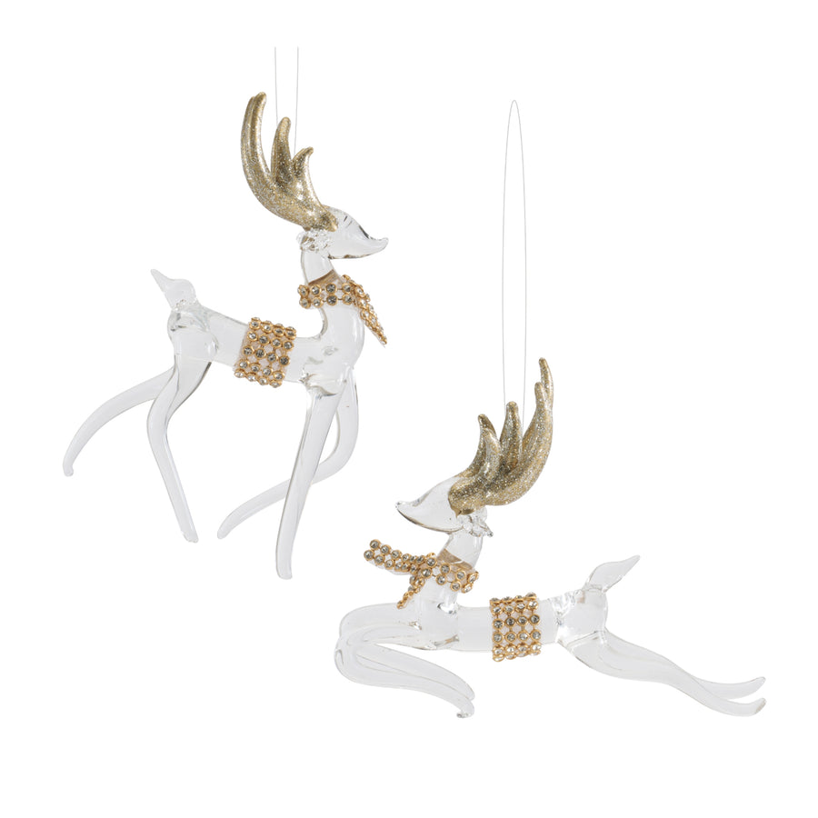 Glass Deer Christmas Ornaments, close-up of the design and finish, Christmas tree ornaments