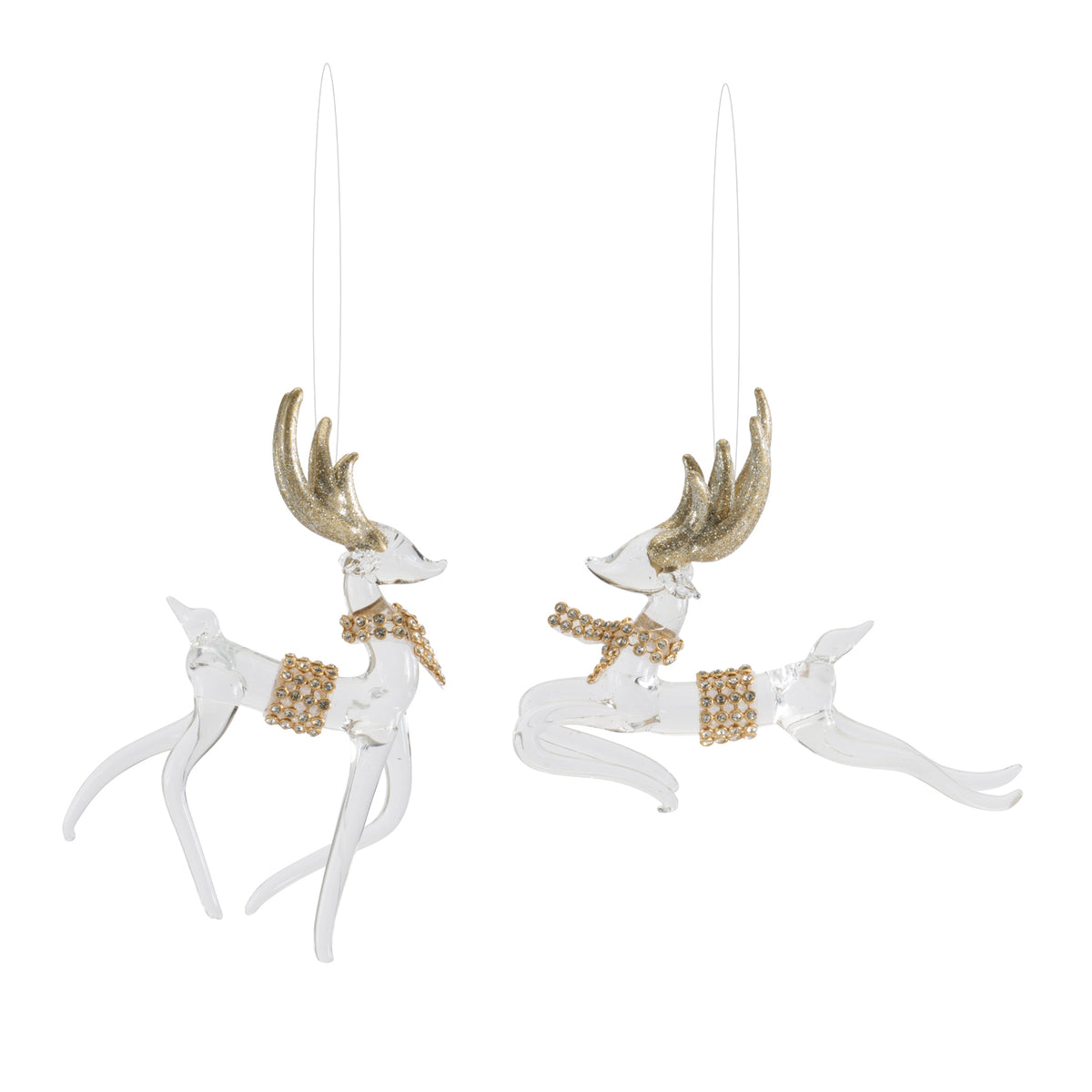 Glass Deer Christmas Ornaments, single ornament with hanger, Christmas tree decoration