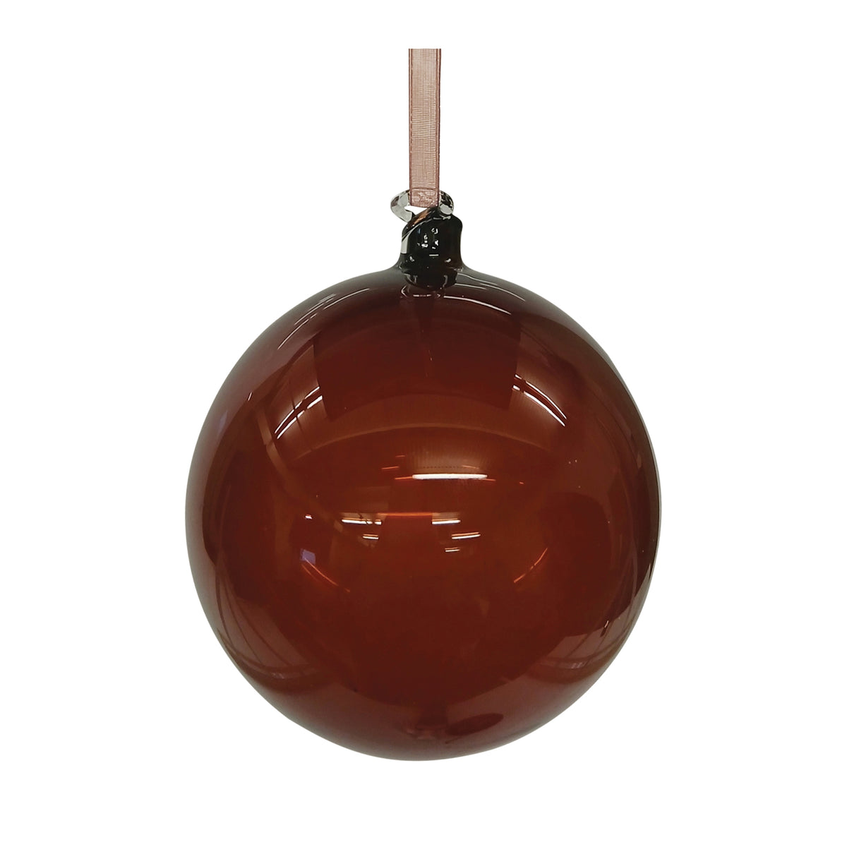 Six glossy brown glass ball Christmas ornaments with a smooth round shape