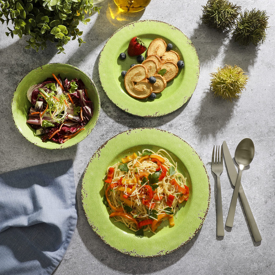 Gibson Home Mauna 12-Piece Melamine Dinnerware Set, Service for 4, Lime Green