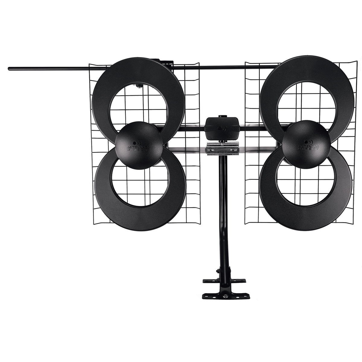 Antennas Direct ClearStream 4V outdoor UHF VHF TV antenna in dark gray with four loops, reflectors, and 20 in mounting mast