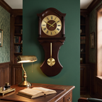Bedford Clock Collection Wall Clock with Pendulum & Chimes – Chocolate Wood, 4-Tone Westminster Chime, Quartz Movement