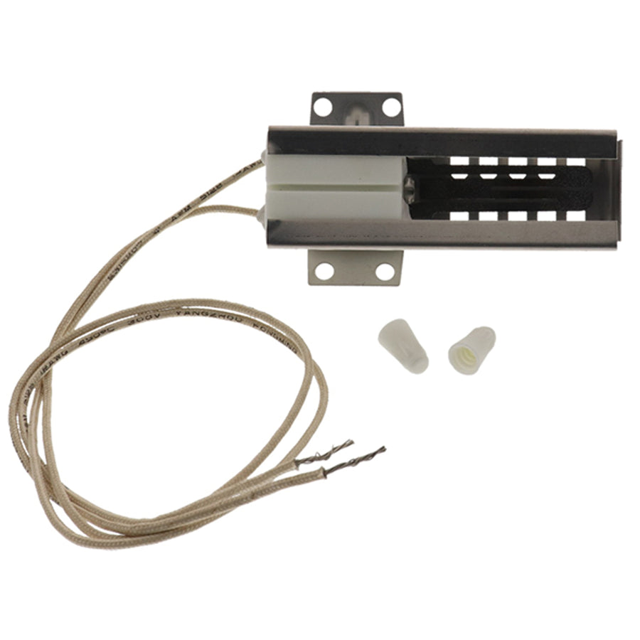 ERP IG9998 flat style gas oven igniter with 17 in lead wires and ceramic wire nuts, replaces GE WB2X9998