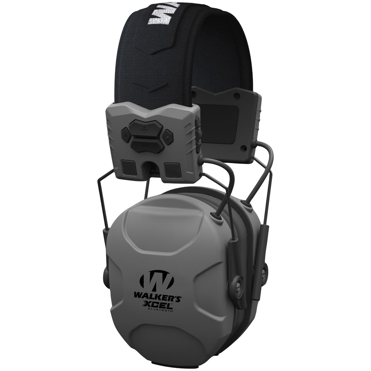 Walker's XCEL 500BT gray digital electronic shooting earmuffs with Bluetooth, 26 dB NRR and headband controls