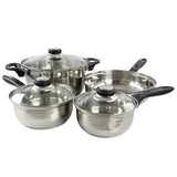 Gibson Home Lybra 7-piece two-tone polished stainless steel cookware set with Dutch oven, two saucepans, frying pan and vented glass lids