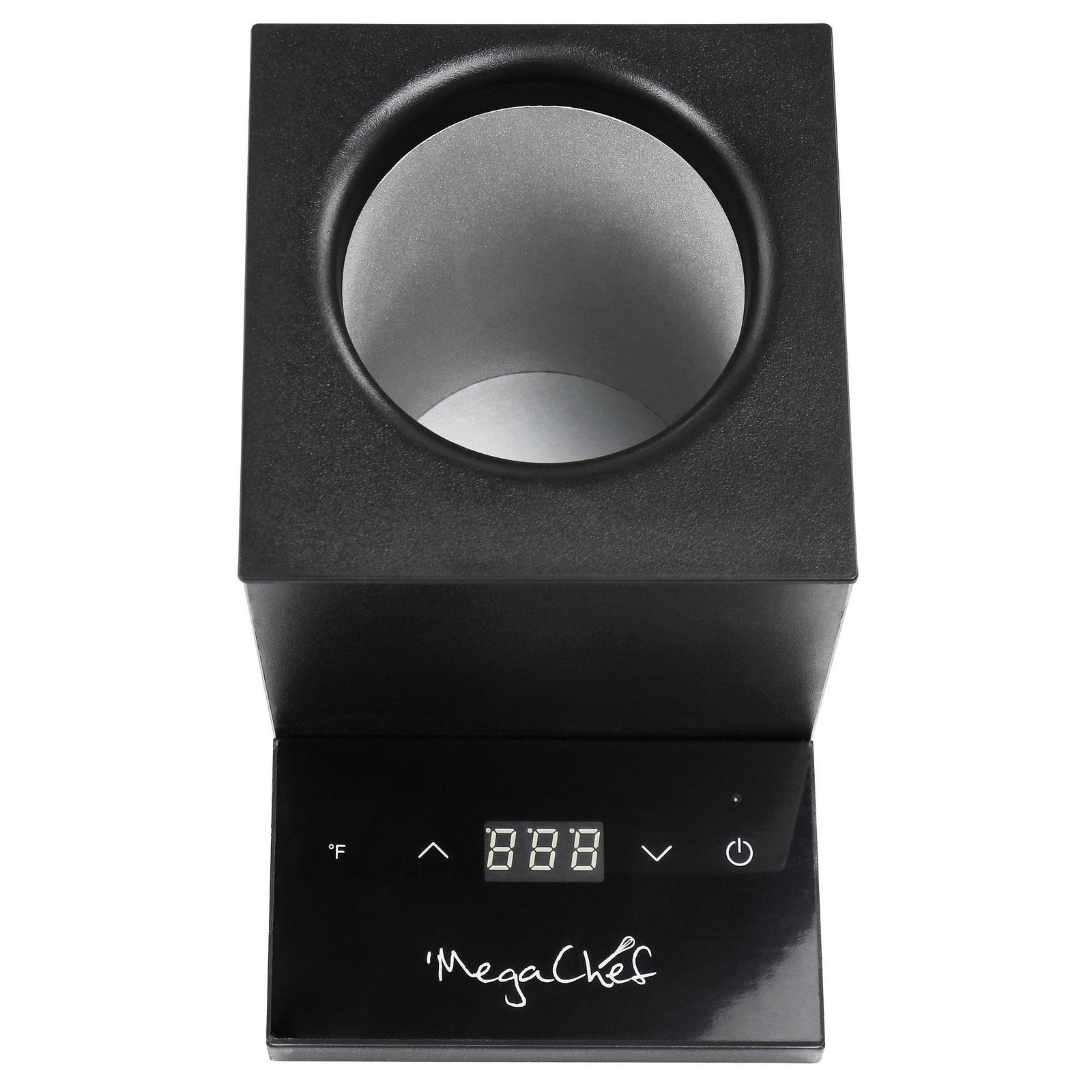 Touchscreen temperature control panel on the MegaChef single-bottle wine chiller in black
