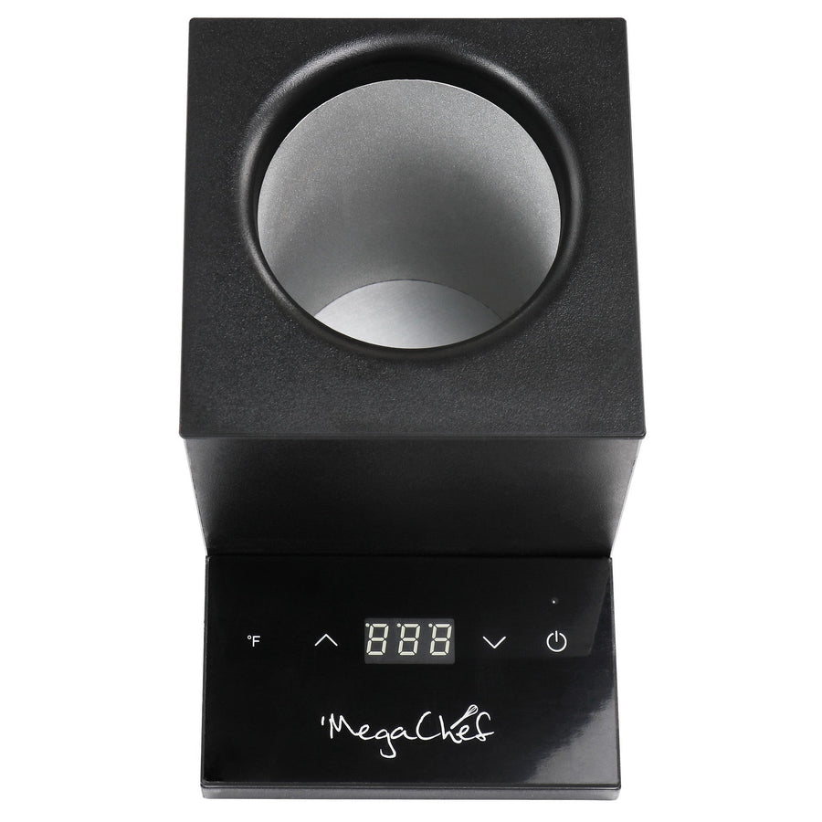Touchscreen temperature control panel on the MegaChef single-bottle wine chiller in black