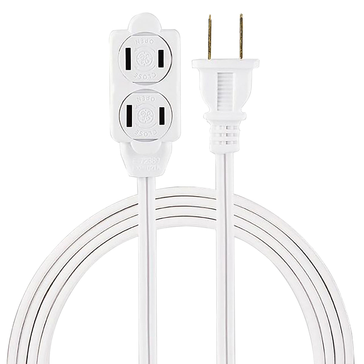GE 51937 white 6 ft indoor polarized extension cord with 3 outlets and twist-to-close Tamper Guard safety covers