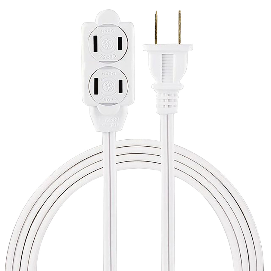 GE 51937 white 6 ft indoor polarized extension cord with 3 outlets and twist-to-close Tamper Guard safety covers