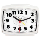 Equity by La Crosse 33100 white electric analog alarm clock with lighted blue dial, alarm hand and snooze button on top