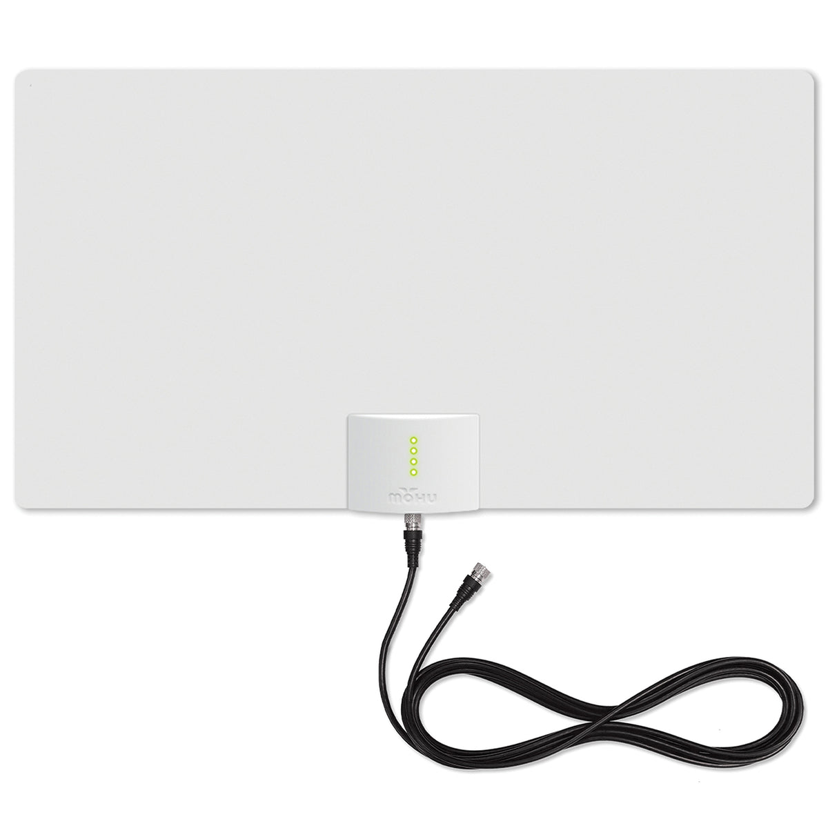 Mohu Leaf Supreme Pro amplified paper-thin indoor TV antenna with LED signal indicator, 12 ft coax cable, and USB power injector