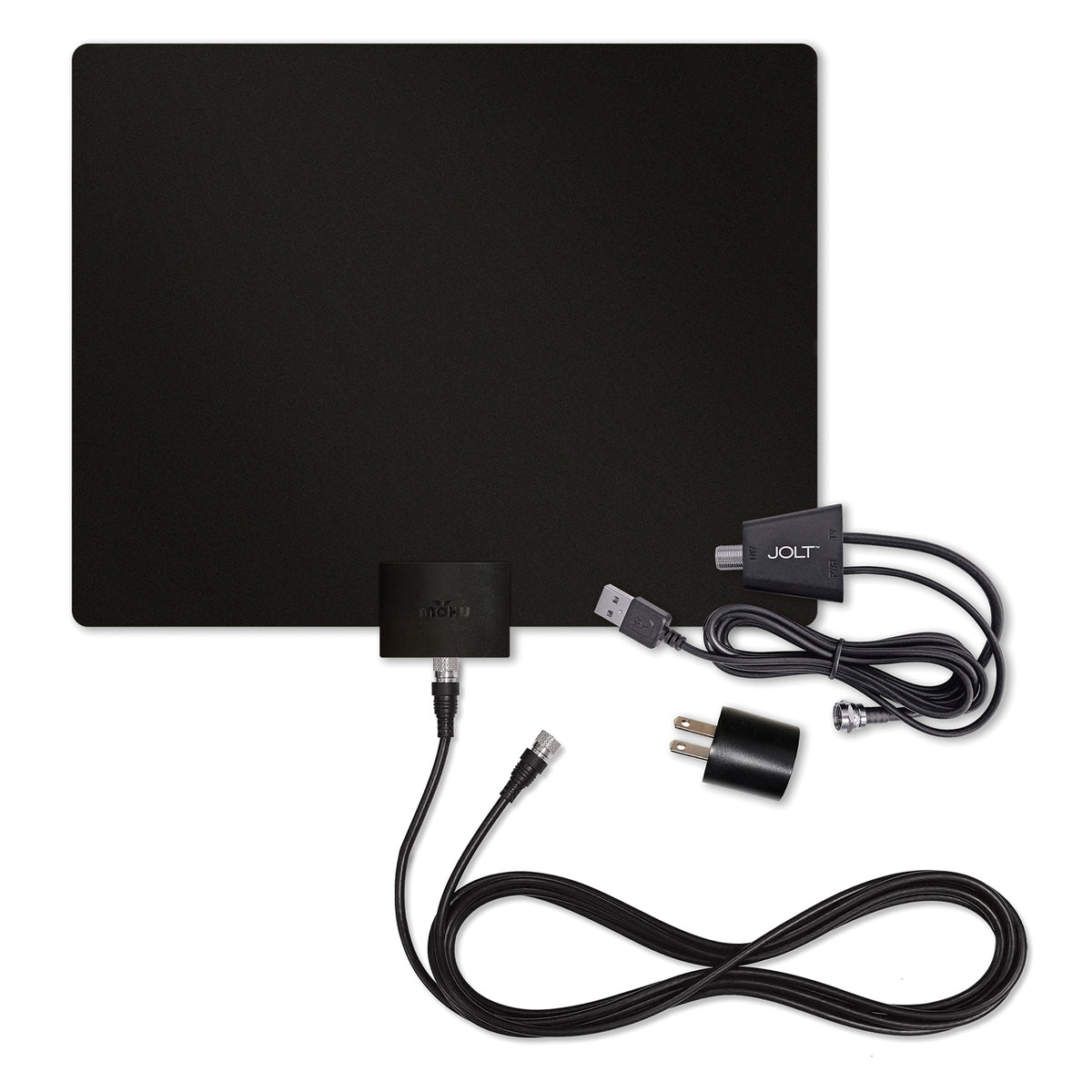 Mohu Leaf 50 compact paper-thin amplified indoor HDTV antenna with in-line USB amplifier, 12 ft coax, and USB wall adapter